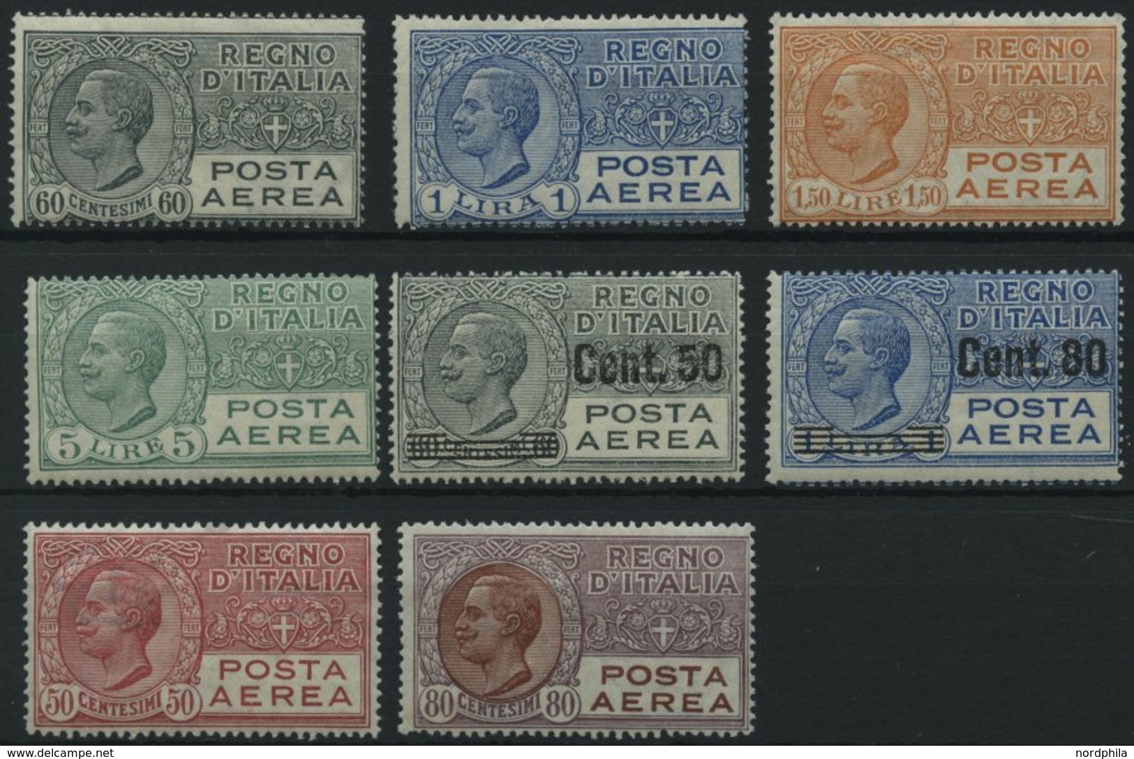 ITALIEN * , 1926/8, Flugpostmarken (Mi.Nr. 230-33,270/1,279/80), Falzrest, 8 Prachtwerte - Usati