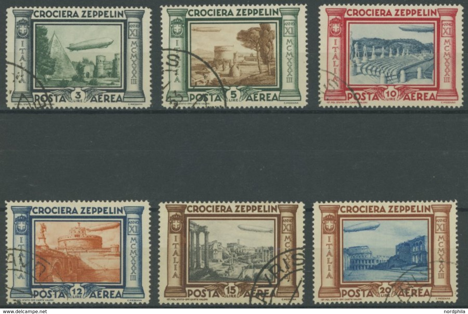 ITALIEN 439-44 O, 1933, Graf Zeppelin, Eckstempel, Prachtsatz - Used