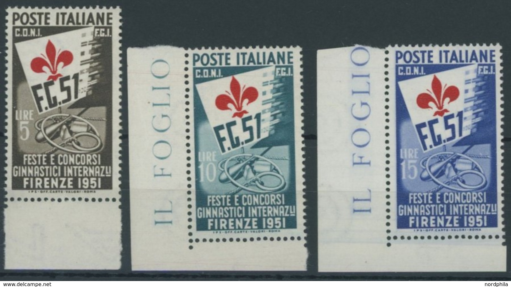 ITALIEN 834-36 **, 1951, Gymnastische Wettspiele, Postfrischer Prachtsatz, Mi. 120.- - Afgestempeld