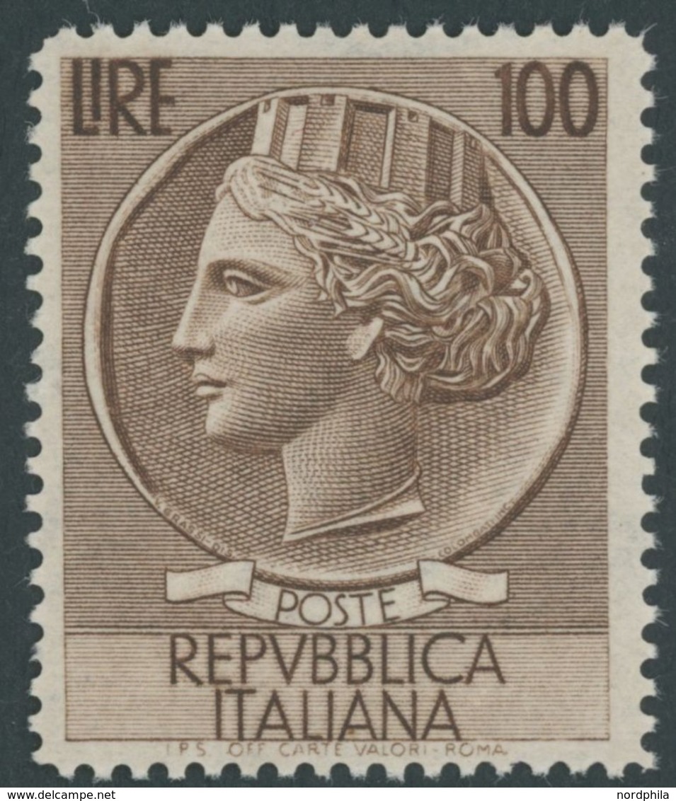 ITALIEN 920A **, 1954, 100 L. Braun, Wz. 3, Gezähnt L 131/4, Postfrisch, Pracht, Mi. 200.- - Gebraucht