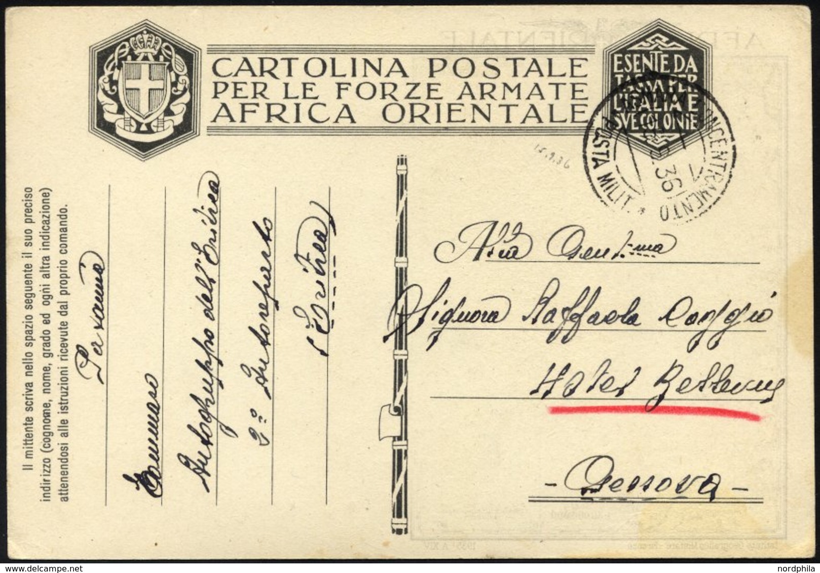 MILITÄRPOST 1936, K2 ASMARA CONCENTRA MENTO/POSTA MILIT. Auf Feldpost-Ansichtskarte Mit Absender Autogruppo Dele`Eritrea - Storia Postale