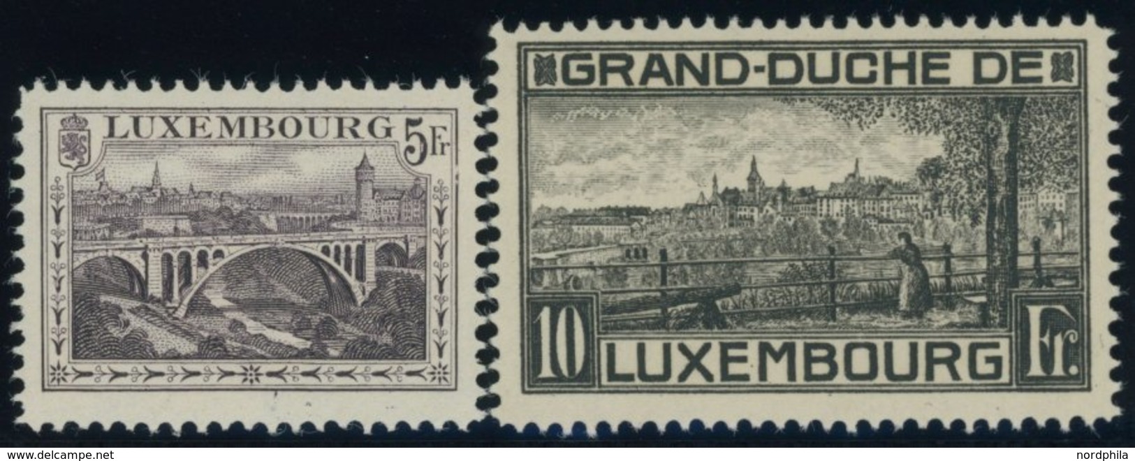 LUXEMBURG 136B,143B **, 1934, 5 Und 10 Fr. Landschaften, Gezähnt B, Postfrisch, 2 Prachtwerte, Mi. 80.- - Autres & Non Classés