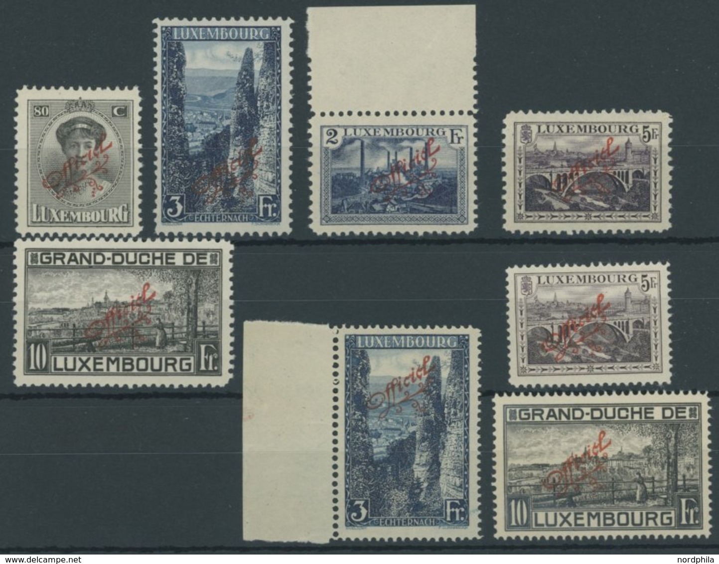 DIENSTMARKEN D 124-28A/B **, 1922/34, Officiel, Roter Aufdruck, Beide Zähnungen, Postfrischer Prachtsatz, Mi. 120.- - Dienstmarken