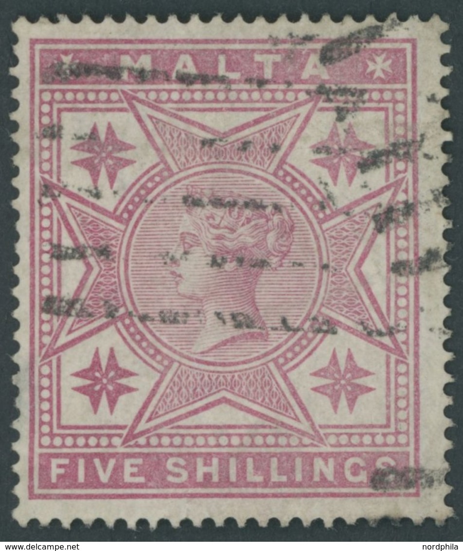 MALTA 10 O, 1886, 5 Sh Rosa, Helle Stellen, Feinst, Mi. 120.- - Malta