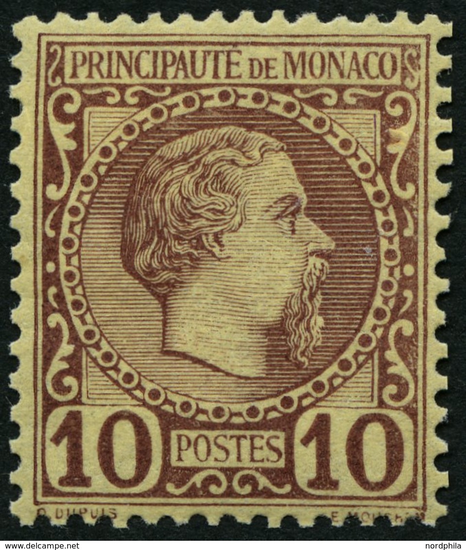 MONACO 4 *, 1885, 10 C. Rotbraun Auf Sämisch, Falzrest, Pracht, Mi. 90.- - Altri & Non Classificati