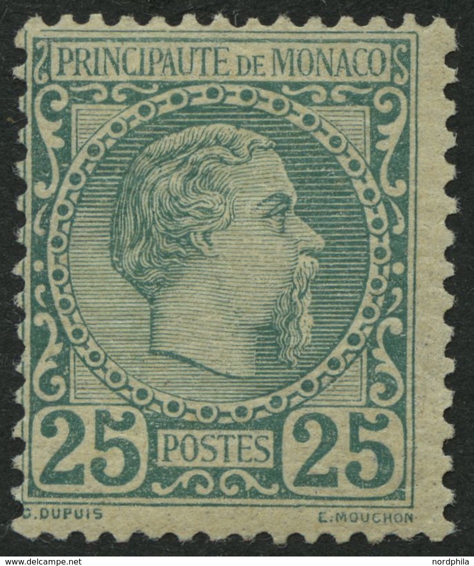 MONACO 6 *, 1885, 25 C. Dunkelbläulichgrün, Winziger Erstfalzrest, Pracht, Gepr. Brun, Mi. 750.- - Other & Unclassified