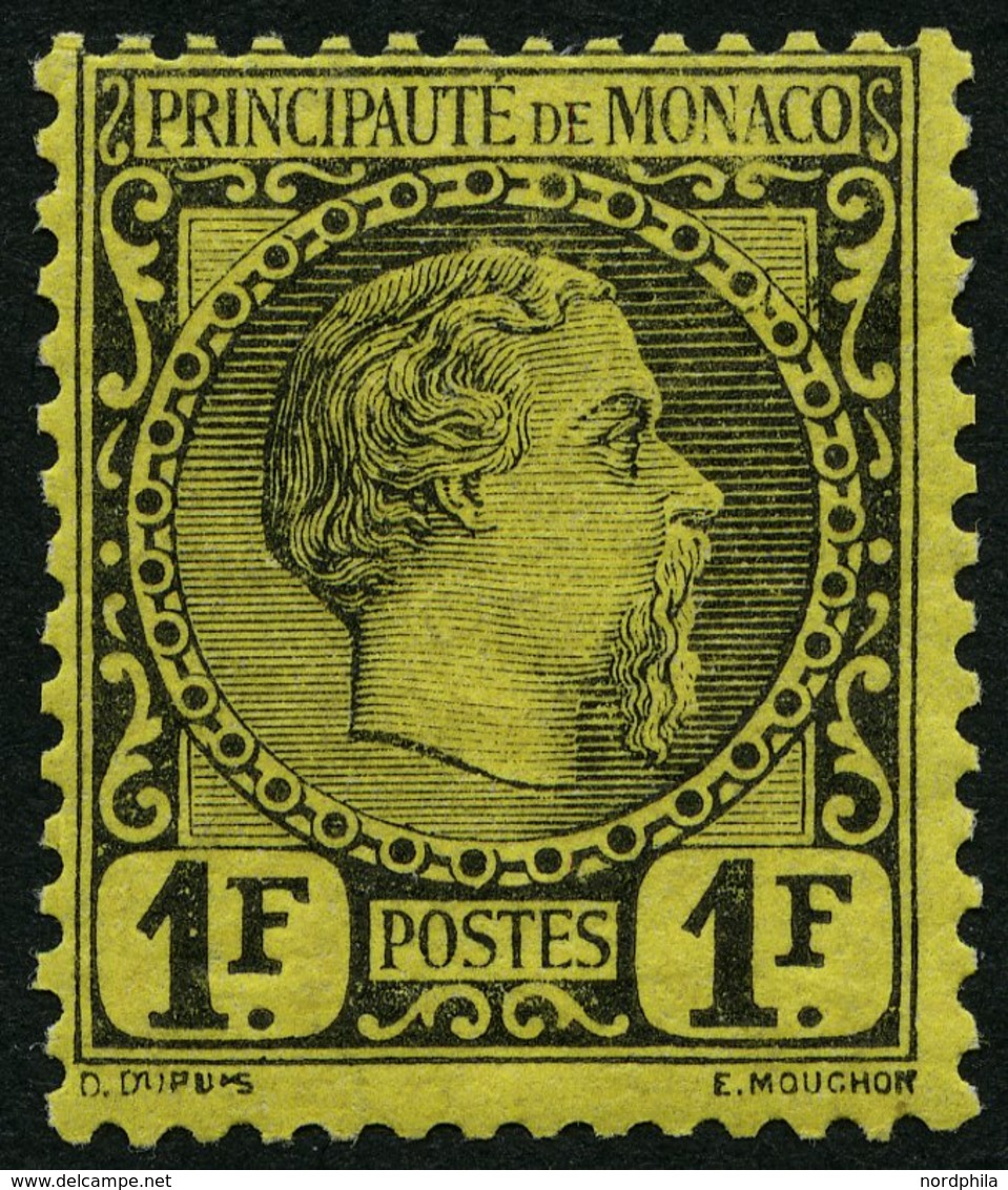 MONACO 9 *, 1885, 1 Fr. Schwarz Auf Gelb, Falzrest, Pracht, R!, Signiert Gebrüder Senf, Mi. 1800.- - Other & Unclassified