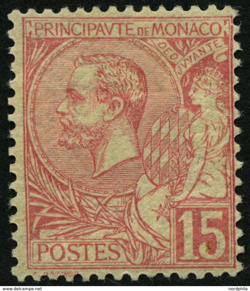 MONACO 15 *, 1891, 15 C. Karmin, Falzreste, Pracht, Mi. 200.- - Andere & Zonder Classificatie