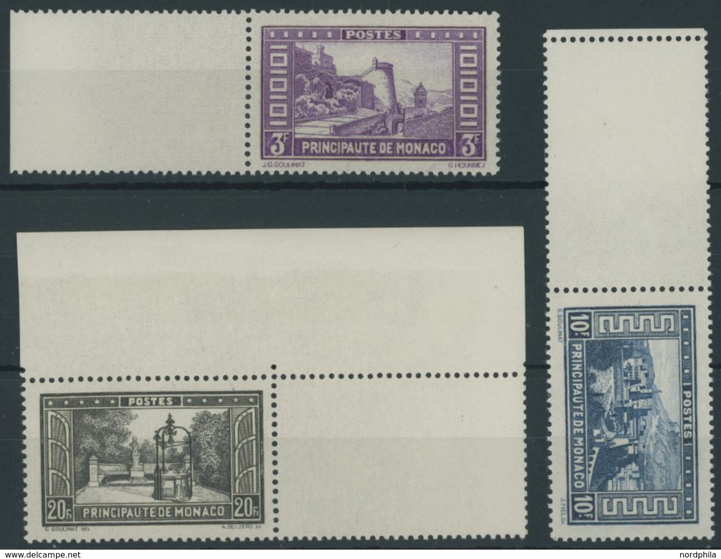 MONACO 134-36 **, 1933, 5 - 20 Fr. Bauwerke, Randstücke, 3 Postfrische Prachtwerte, Mi. 650.- - Other & Unclassified