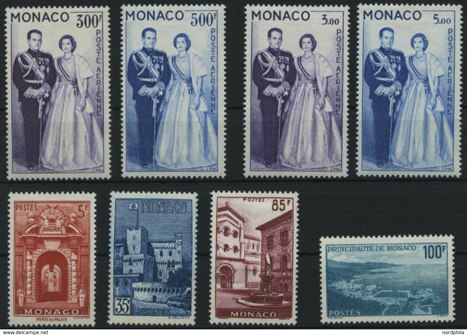 MONACO 603 *, 1959/60, Fürstenpaar Und Ansichten, Falzreste, 3 Prachtsätze - Andere & Zonder Classificatie