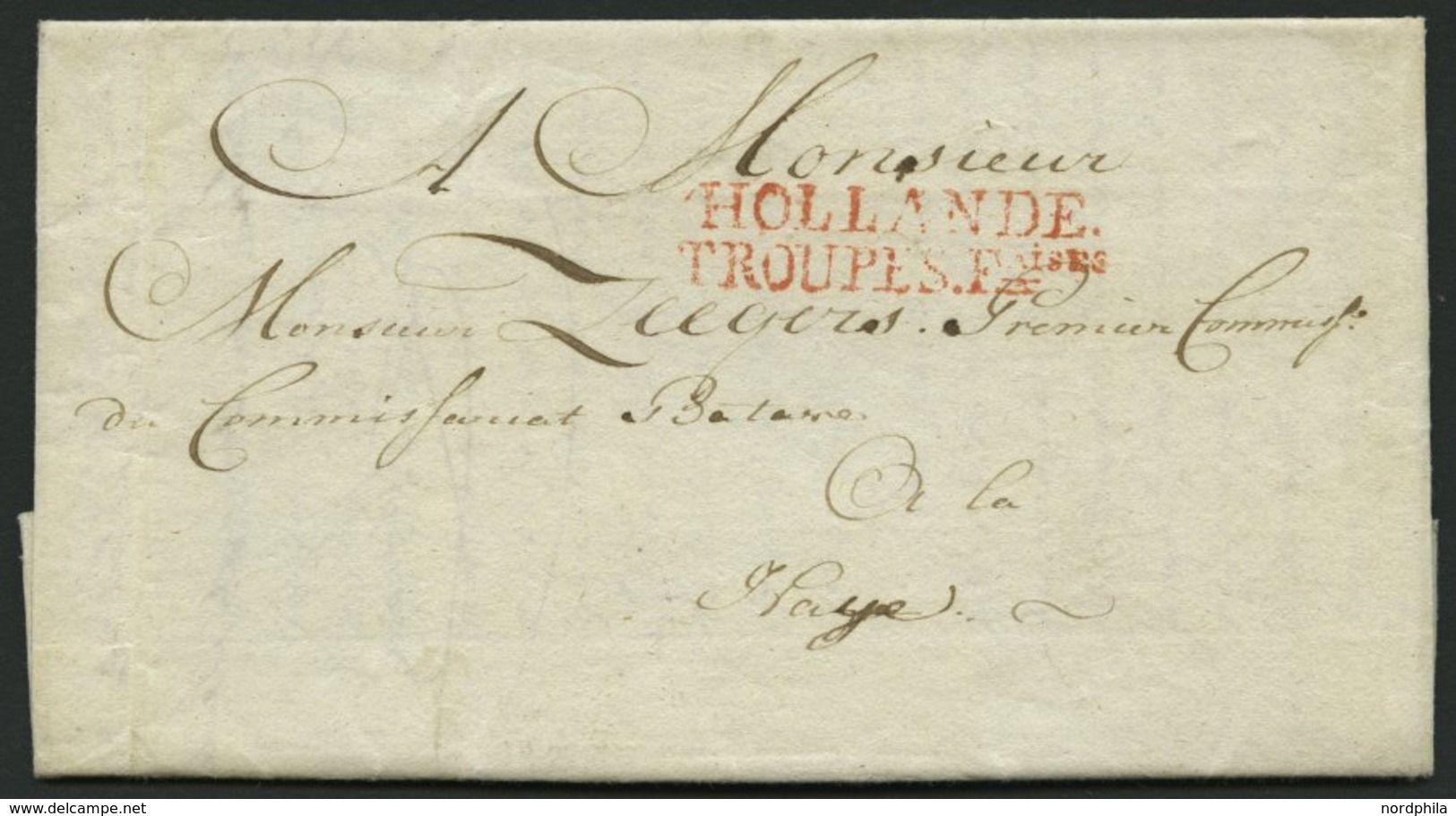 NIEDERLANDE 1802, HOLLANDE/TROUPES. FAISES, Roter L2 Auf Brief Mit Inhalt Aus Der Batavischen Republik, Pracht - Netherlands