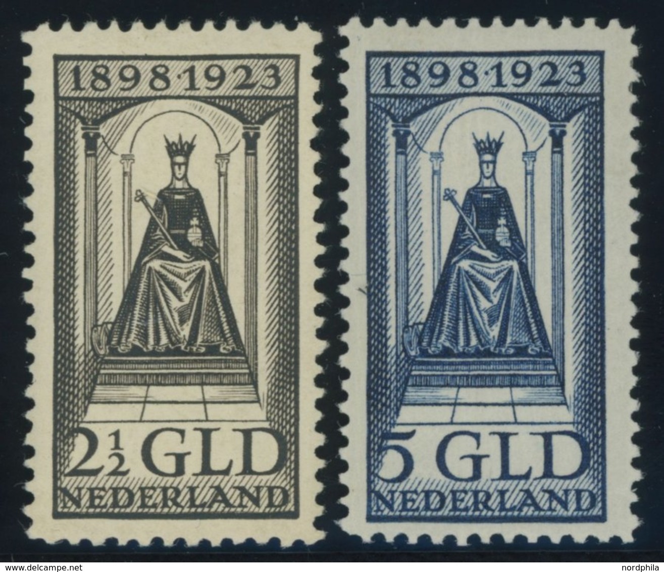 NIEDERLANDE 132/3 *, 1923, 2.50 Und 5 G. 25 Jahre Regentschaft, Falzrest, 2 Pachtwerte - Netherlands