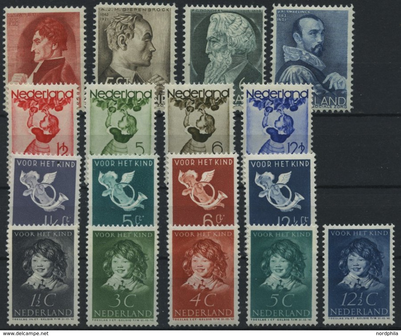 NIEDERLANDE * , 1935-37, Mi.Nr. 282-85, 287-90, 297-300, 308-12, Falzrest, 4 Prachtsätze - Netherlands