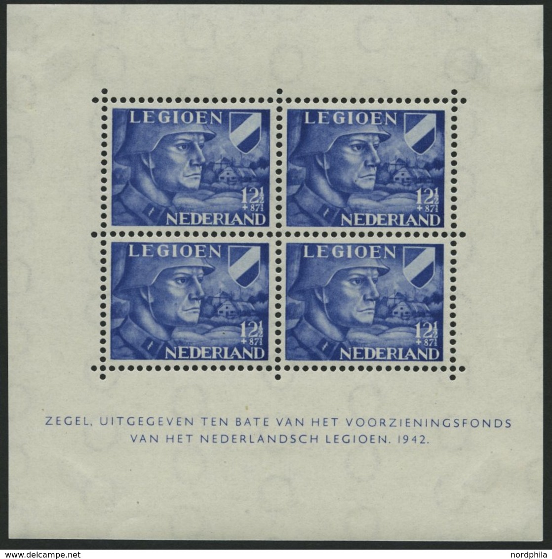 NIEDERLANDE Bl. 1/2 *, 1942, Blockpaar Legion, Marken Postfrisch, Falzreste Im Rand, Pracht - Nederland