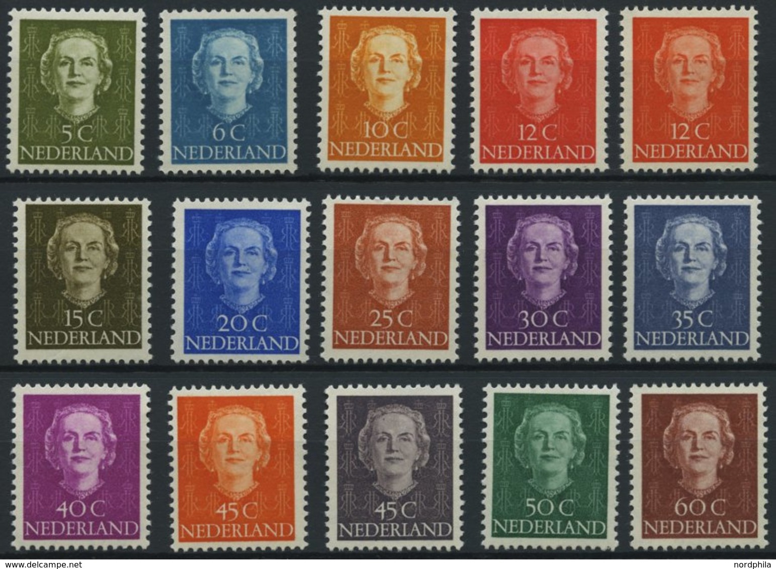 NIEDERLANDE 525-39 *, 1949/51, Königin Juliana, Falzrest, Prachtsatz - Nederland