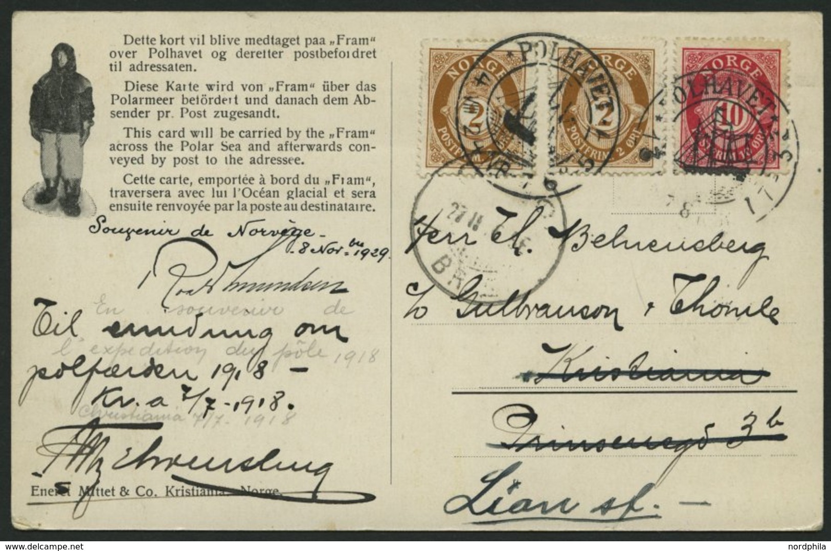 NORWEGEN 76, 79 BRIEF, 1924, Fram - Karte, Von POLHAVET Nach Finnland, Pracht - Other & Unclassified