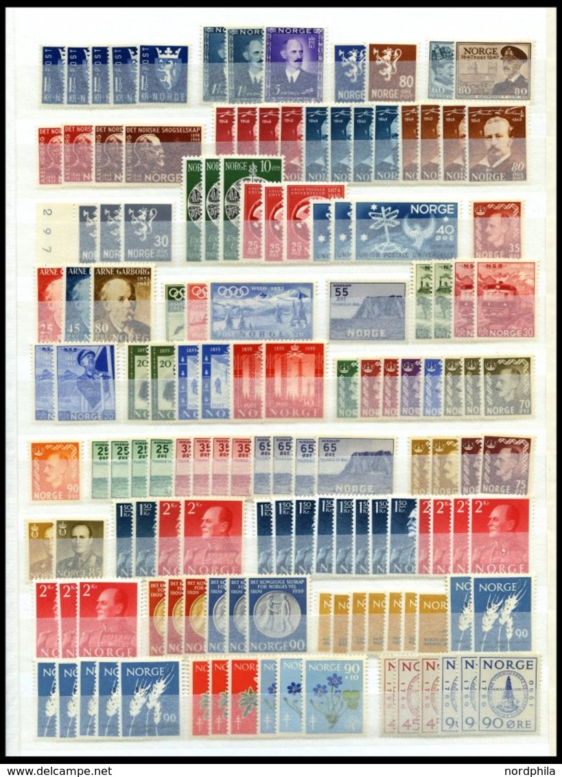 SAMMLUNGEN, LOTS **, Postfrische Dublettenpartie Norwegen Von 1945-80, Dabei U.a. Mi.Nr. 442/3 (12x), 471-75 (6x) Etc.,  - Collections
