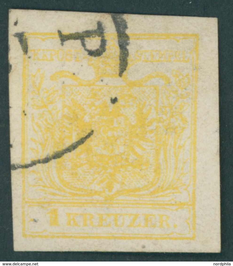 ÖSTERREICH BIS 1867 1Y O, 1854, 1 Kr. Chromgelb, Maschinenpapier, Type III, K1 P(ESTH), Pracht, Fotobefund Dr. Ferchenba - Gebraucht