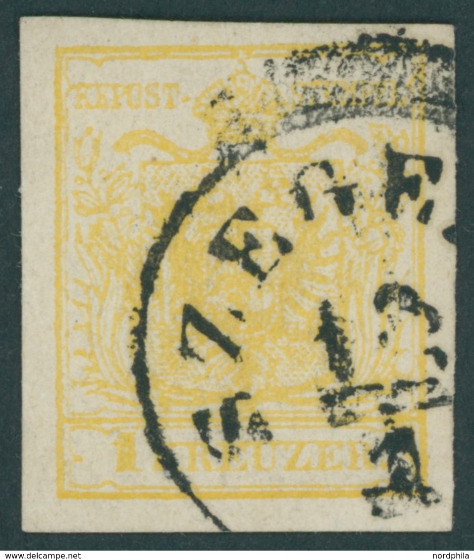 ÖSTERREICH BIS 1867 1Ya O, 1854, 1 Kr. Gelb, Maschinenpapier, Ungarischer Stempel SZEGEDIN, Pracht - Usati