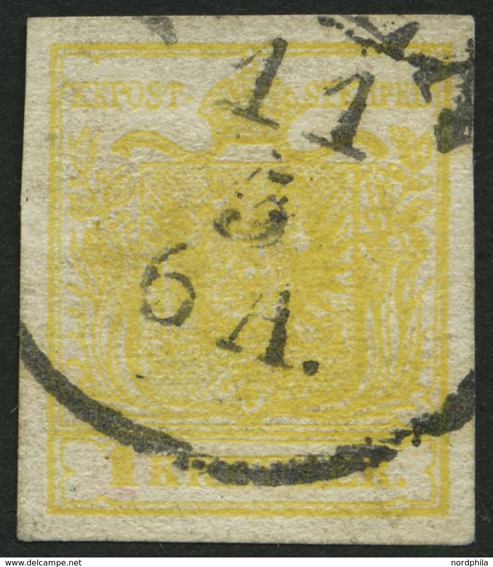 ÖSTERREICH 1Ya O, 1854, 1 Kr. Gelb, Maschinenpapier, Type III, Maschiges Papier, Pracht, Befund Dr. Ferchenbauer - Used Stamps