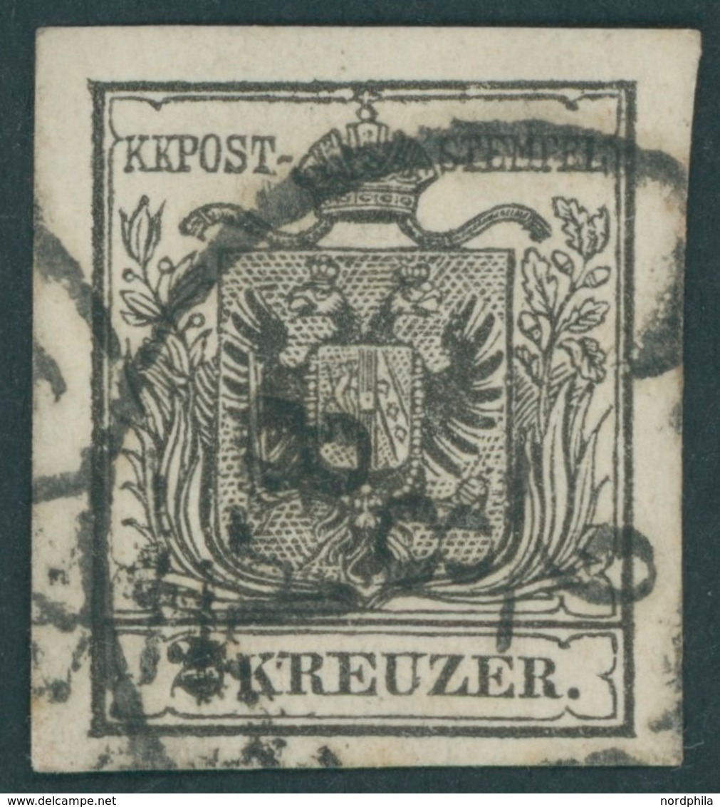 ÖSTERREICH BIS 1867 2Ya O, 1854, 2 Kr. Schwarz, Maschinenpapier, Type IIIb, Voll-breitrandig, Pracht, Gepr. Dr, Ferchenb - Gebruikt