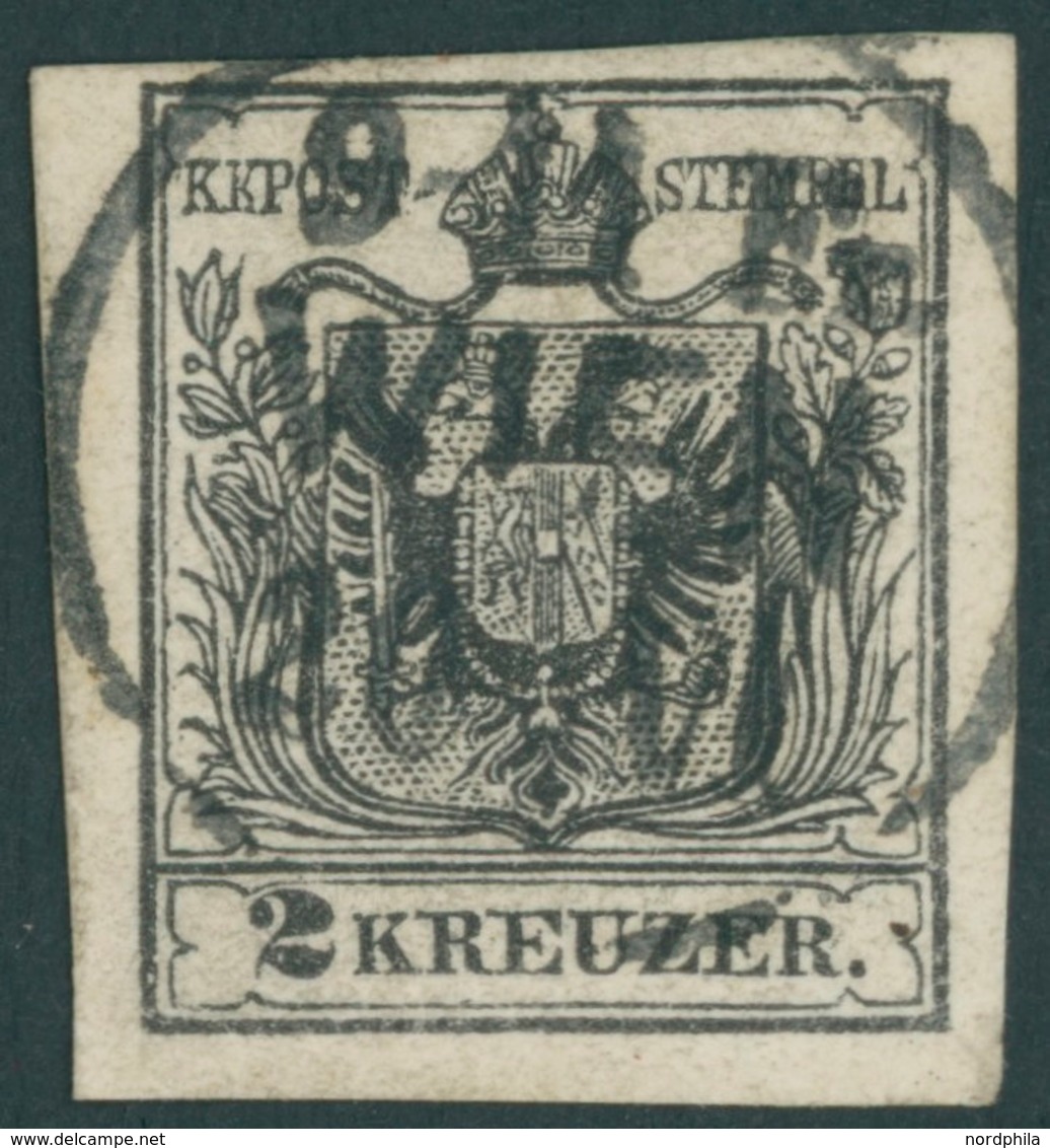 ÖSTERREICH BIS 1867 2Ya O, 1854, 2 Kr. Schwarz, Maschinenpapier, Kartonpapier (0,125 Mm), Kabinett, Signiert - Usati