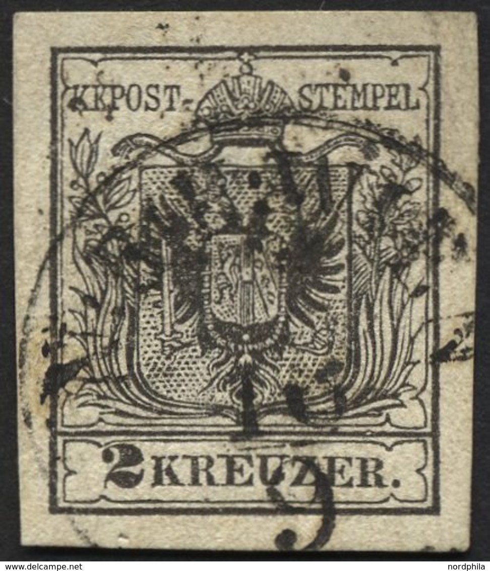 ÖSTERREICH 2Ya O, 1854, 2 Kr. Schwarz, Maschinenpapier, Breitrandig, Pracht, Mi. 80.- - Usati