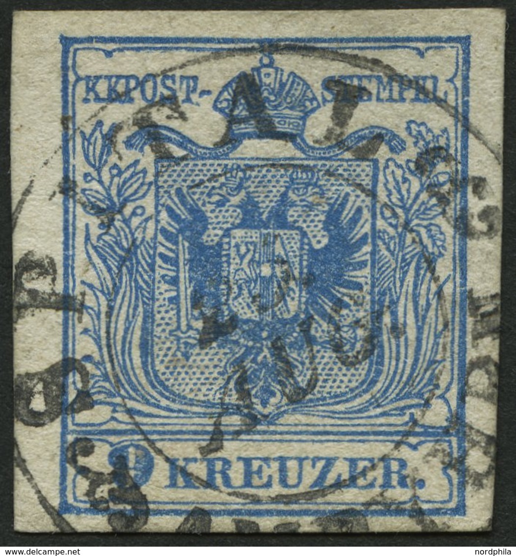 ÖSTERREICH 5Y O, 1854, 9 Kr. Blau, Maschinenpapier, Zentrischer K2 SPITAL AM PYHRN, Pracht - Usati