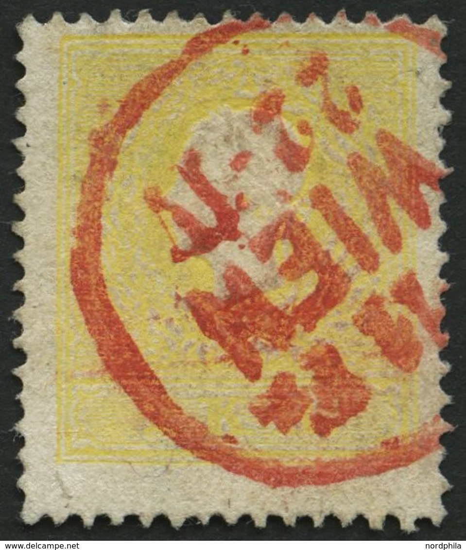 ÖSTERREICH 10IIa O, 1859, 2 Kr. Gelb, Type II, Roter K1 WIEN, Feinst - Gebruikt