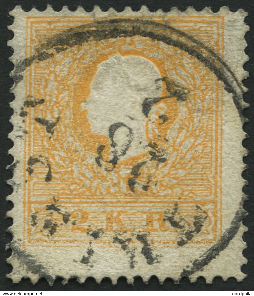 ÖSTERREICH 10IIe O, 1859, 2 Kr. Orange, Type II, K1 TRIEST, Kleine Rückseitige Korrektur, Mi. 600.- - Gebruikt