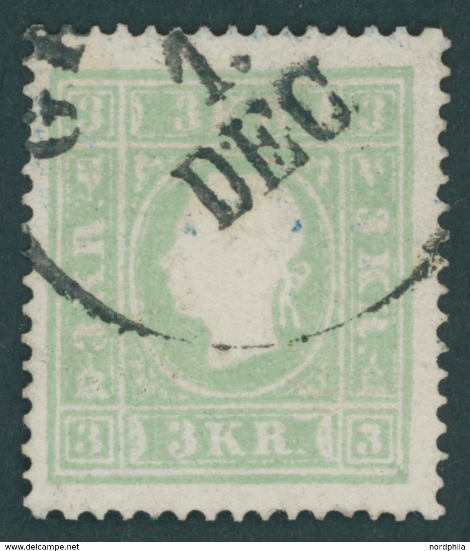 ÖSTERREICH BIS 1867 12a O, 1859, 3 Kr. Hellgrün, Pracht, Fotobefund Dr. Ferchenbauer, Mi. 180.- - Usati