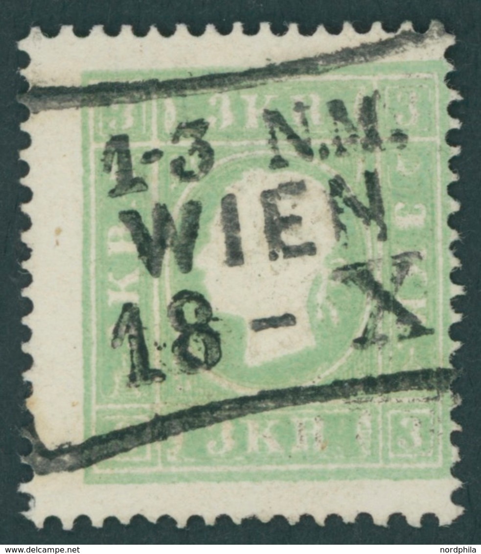 ÖSTERREICH BIS 1867 12a O, 1859, 3 Kr. Grün, Pracht, Mi. 180.- - Gebruikt