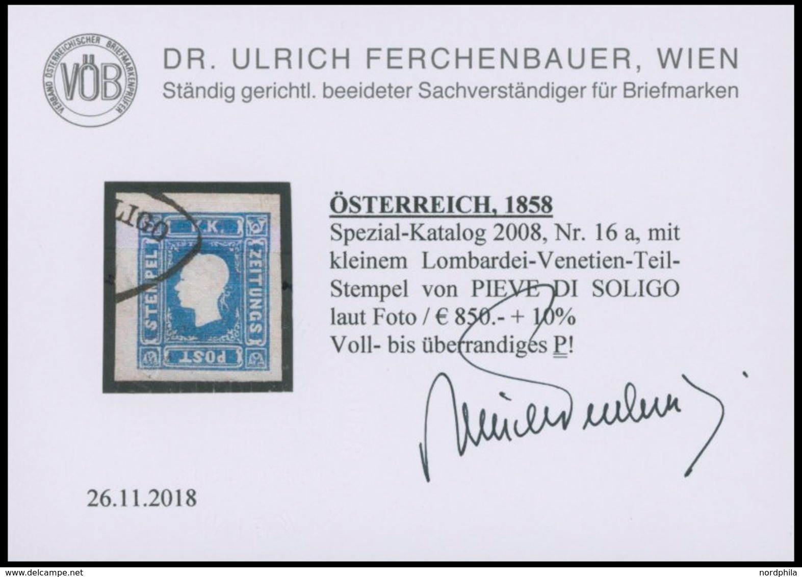 ÖSTERREICH BIS 1867 16a O, 1858, 1.05 Kr. Hellblau Mit Teilabschlag PIEVE DI SOLOGO, Voll-überrandiges Prachtstück, Foto - Used Stamps