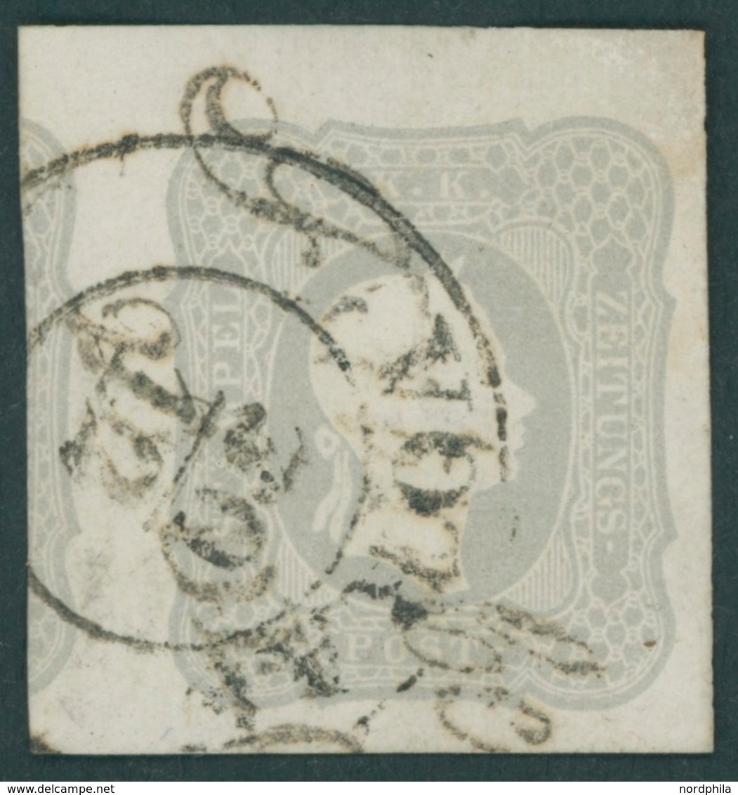 ÖSTERREICH BIS 1867 23a O, 1861, 1.05 Kr. Hellgrau Mit Doppelentwertung, Voll-überrandig (links Großer Teil Der Nebenmar - Used Stamps