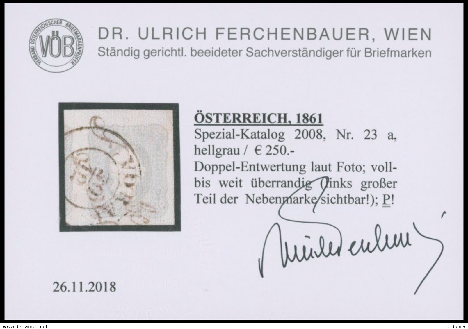 ÖSTERREICH BIS 1867 23a O, 1861, 1.05 Kr. Hellgrau Mit Doppelentwertung, Voll-überrandig (links Großer Teil Der Nebenmar - Used Stamps