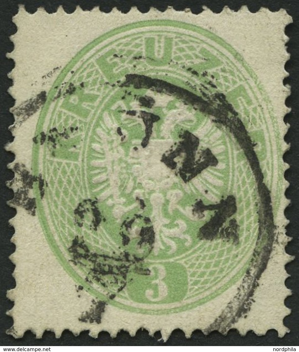 ÖSTERREICH 25 O, 1863, 3 Kr. Grün, K1 BRÜNN, Pracht, Gepr. Seitz, Mi. 110.- - Gebruikt