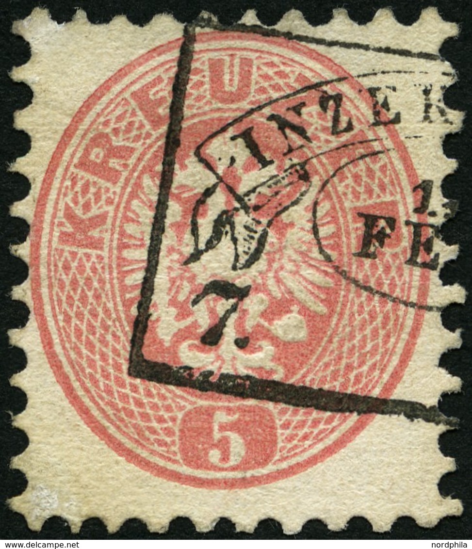 ÖSTERREICH 32 O, 1863, 5 Kr. Rosa Mit Zierrahmenstempel INZER(DORF), Pracht - Used Stamps