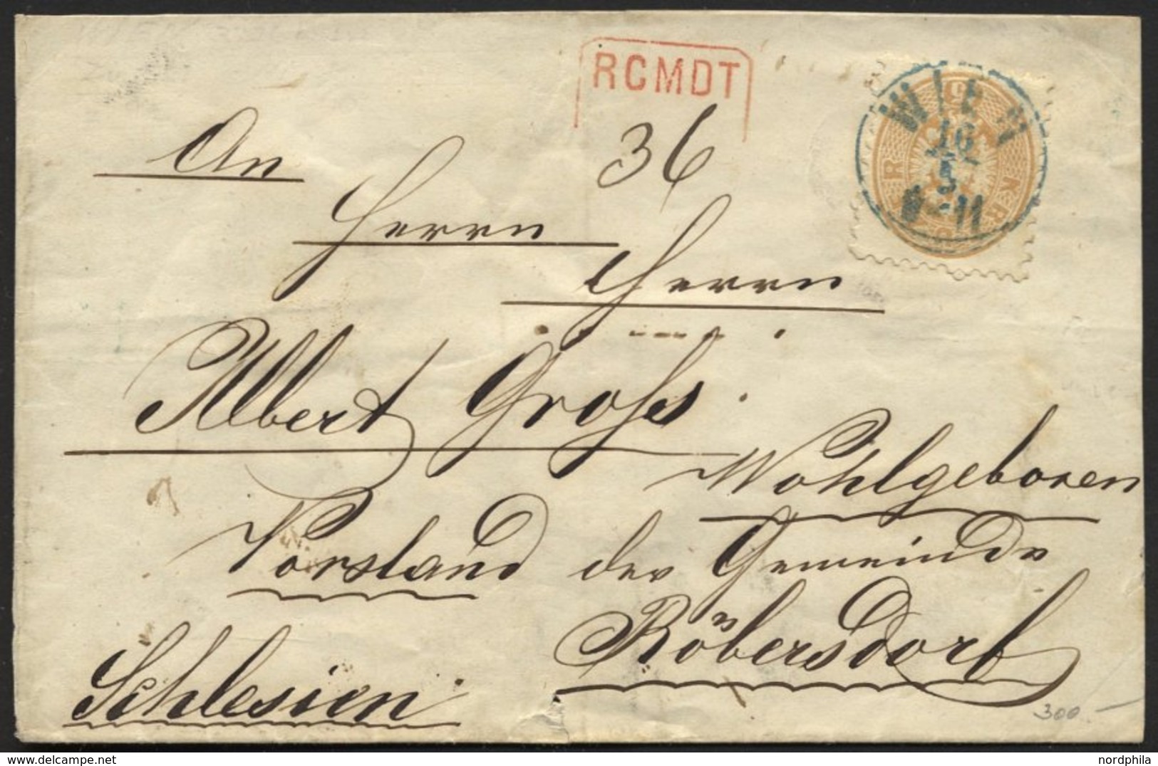 ÖSTERREICH 34 BRIEF, 1863, 15 Kr. Braun Mit Blauem K1 WIEN Auf Recobrief Nach Schlesien, Pracht - Used Stamps