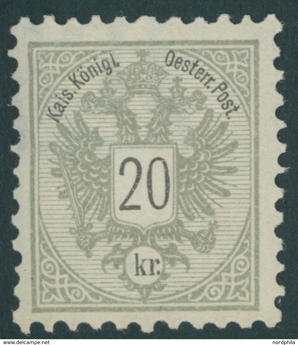 ÖSTERREICH 1867-1918 48B *, 1887, 20 Kr. Doppeladler, Gezähnt K 10, Mit Großem Bogen-Wz. Teil, Falzrest, Pracht - Andere & Zonder Classificatie