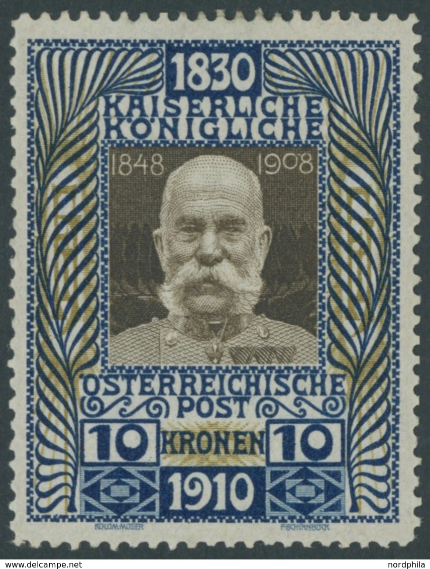 ÖSTERREICH 1867-1918 177 *, 1910, 10 Kr. 80. Geburtstag, Falzrest, Pracht, Mi. 220.- - Sonstige & Ohne Zuordnung