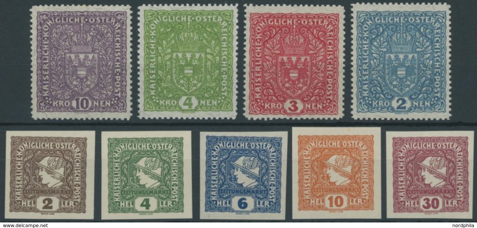 ÖSTERREICH 1867-1918 208-11IIA,212-16 **, 1916/19, Wappen, Type II, Faserpapier Und Kleiner Merkurkopf, 2 Postfrische Pr - Other & Unclassified