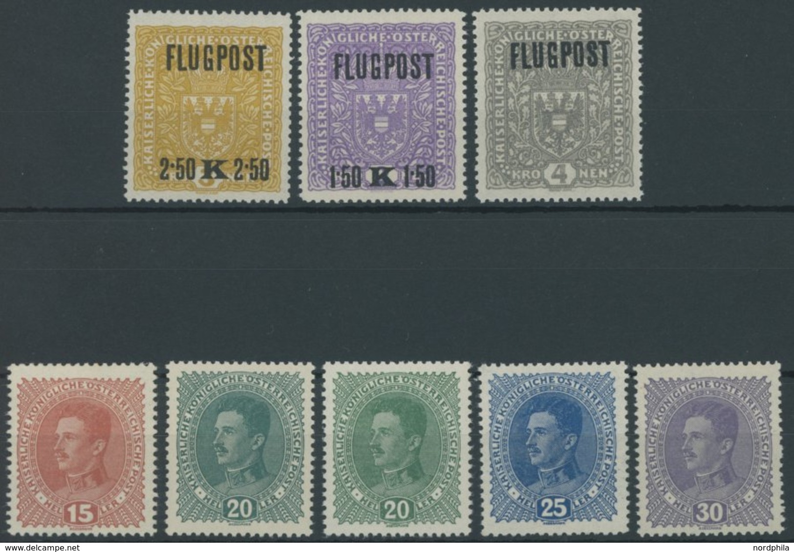 ÖSTERREICH 1867-1918 ** , 1917/8, Kaiser Karl I Und Flugpost, Postfrisch, 2 Prachtsätze (Mi.Nr. 221-24a,b,225-27y), Mi.  - Other & Unclassified