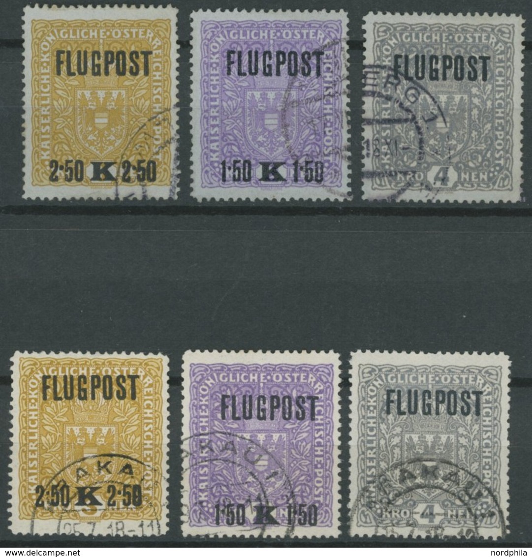 ÖSTERREICH 1867-1918 225-27x,y O, 1918, Flugost Beide Papiere, Normale Zähnung, 2 Prachtsätze, Mi. 165.- - Altri & Non Classificati