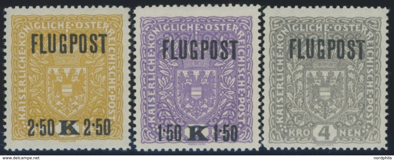 ÖSTERREICH 1867-1918 225-27y **, 1918, Flugpost, Weißes Papier, Postfrischer Prachtsatz - Sonstige & Ohne Zuordnung