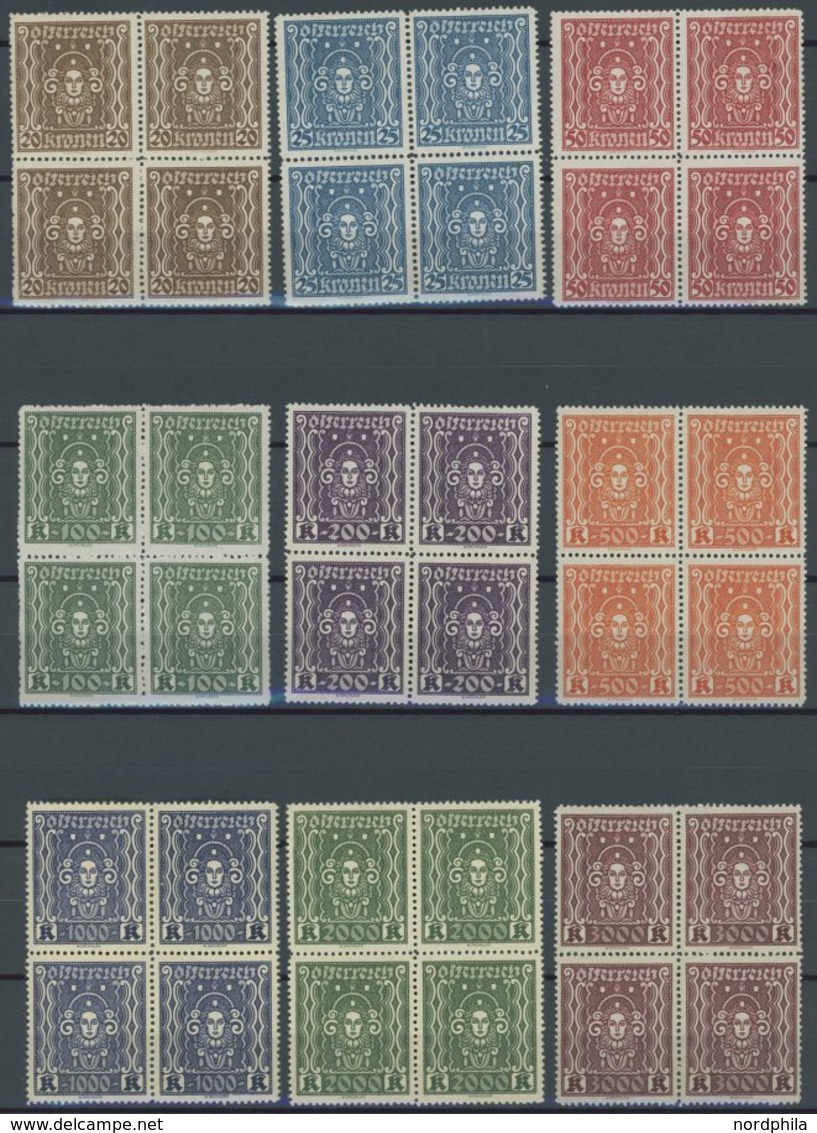 ÖSTERREICH 1918-1938 398-408A VB **, 1922, Frauenkopf, Gezähnt L 121/2, In Postfrischen Viererblocks (11 Werte), Pracht, - Sonstige & Ohne Zuordnung