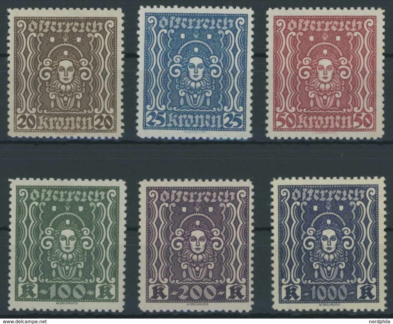 ÖSTERREICH 1918-1938 398-404B **, 1922, Frauenkopf, Gezähnt L 111/2, Postfrischer Prachtsatz (6 Werte), Mi. (650.-) - Other & Unclassified