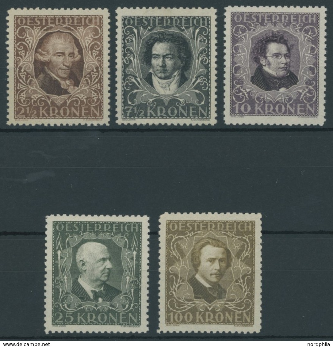 ÖSTERREICH 1918-1938 418-24B *, 1922, Komponisten Und Musiker, Gezähnt L 111/2, Falzrest, 5 Prachtwerte - Other & Unclassified