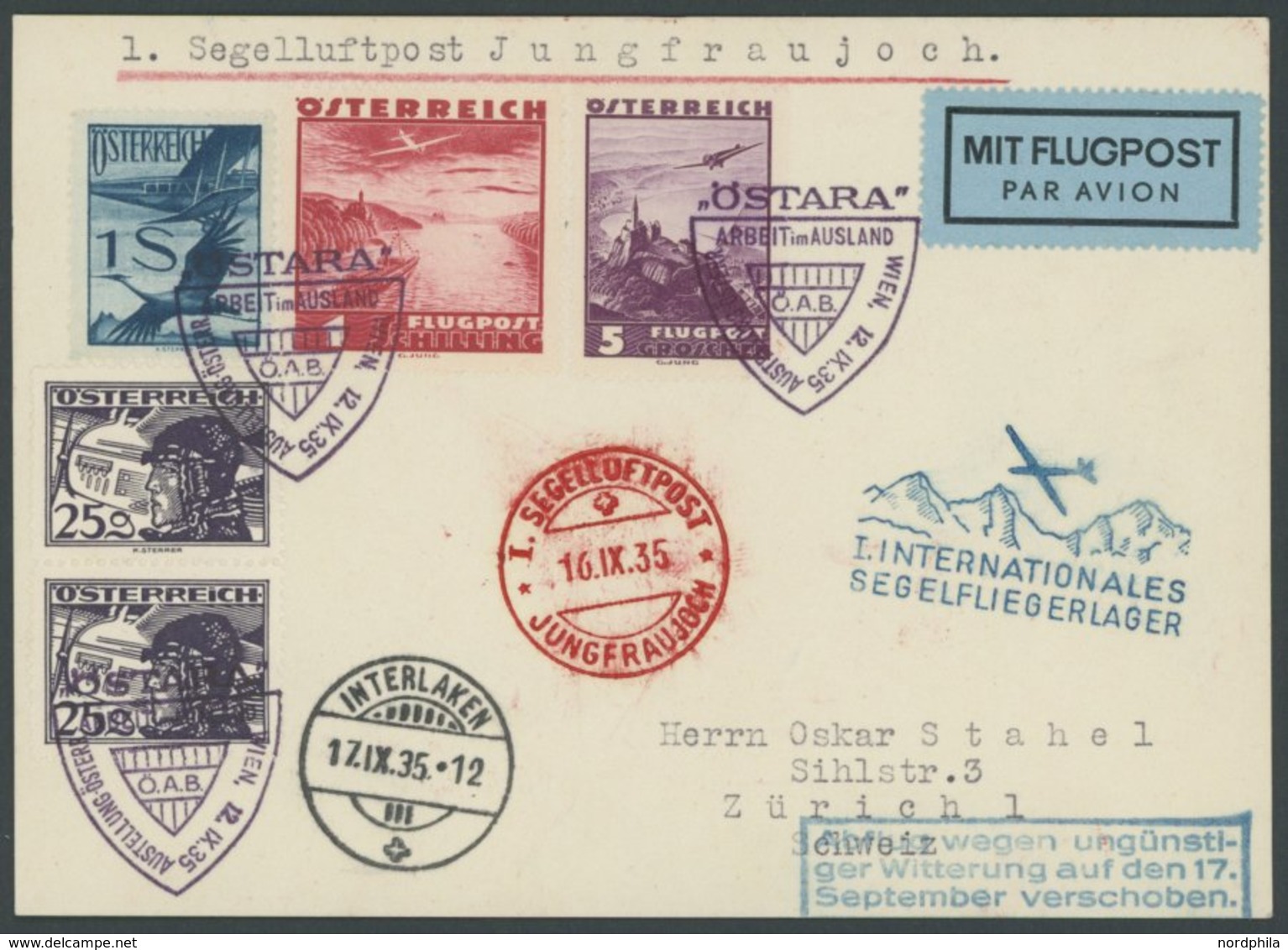 ÖSTERREICH 1918-1938 475 Paar BRIEF, 1935, 25 G. Flugpost Im Senkrechten Paar Mit Zusatzfrankatur Auf 1. Segelflugpost J - Other & Unclassified