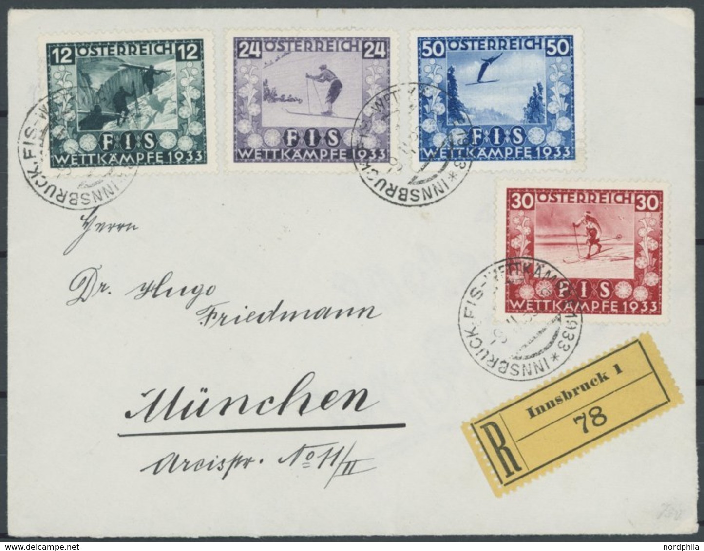 ÖSTERREICH 1918-1938 551-54 BRIEF, 1933, FIS I Mit Sonderstempel Auf Einschreibbrief Nach Münde, Pracht - Altri & Non Classificati