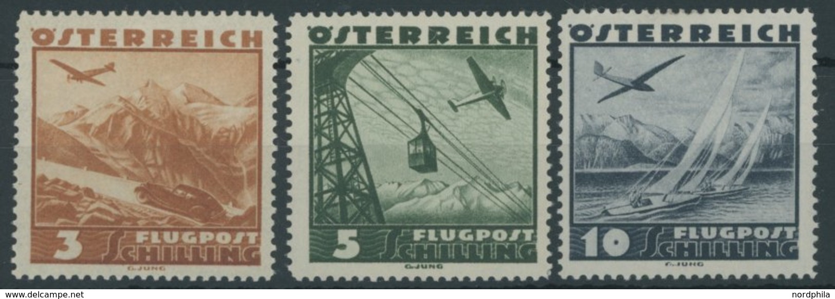 ÖSTERREICH 1918-1938 610-12 **, 1935, 3 - 10 S. Flugzeug über Landschaften, Postfrisch, 3 Prachtwerte, Mi. 175.- - Altri & Non Classificati